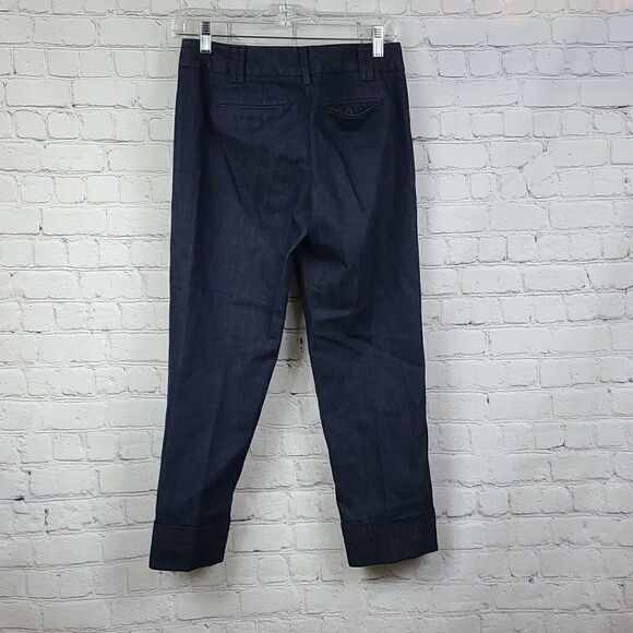 Ann Taylor LOFT Ann Crop Pants Cuffed Cropped Dark Blue Denim Trouser 👖 Capri - Picture 6 of 9
